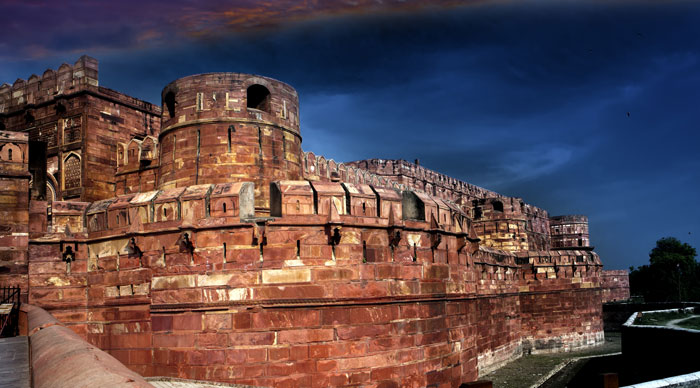 India. Agra. Red fort on a sunset