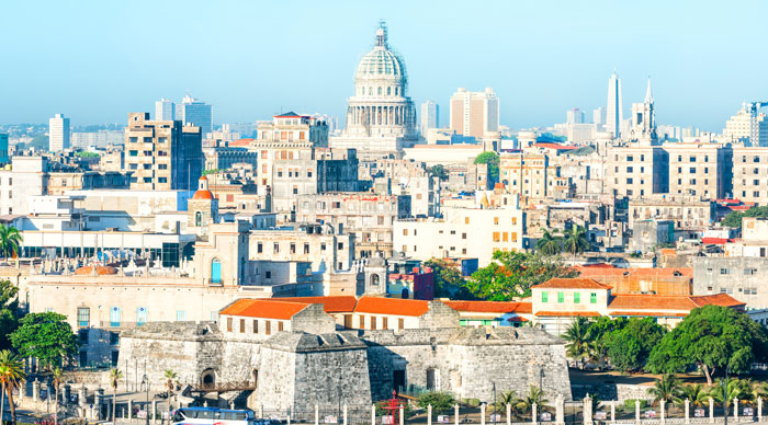 View of Old Havana with several famous landmarks