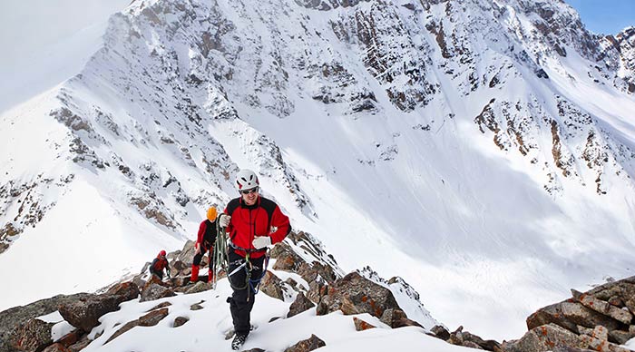 Group of mountaineers ascent to the mountain in Dugoba Pamiro-Alay Kyrgyzstan