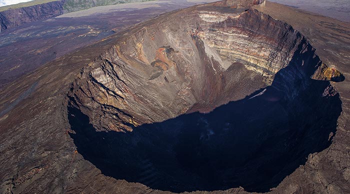 Aerial view of Piton de la Fournaise volcano