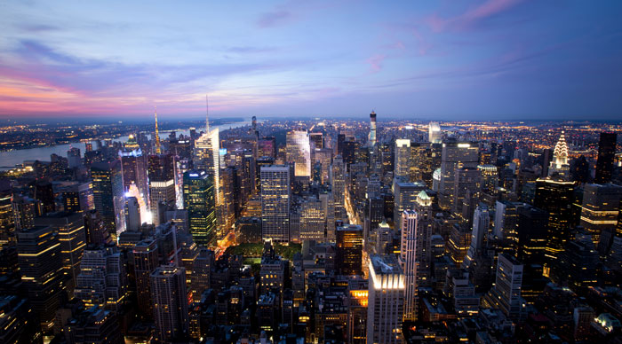 New York sunset skyline from Empire State Building