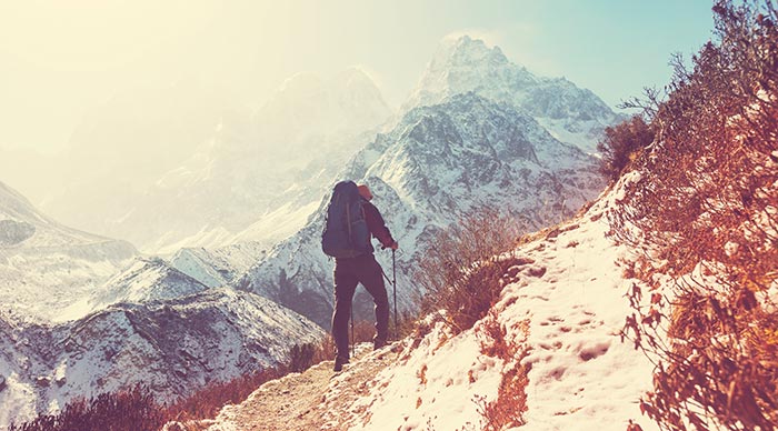 Hiker in Himalayas of Nepal