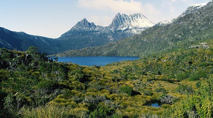 View of a cradle mountain in Tasmania, Australia