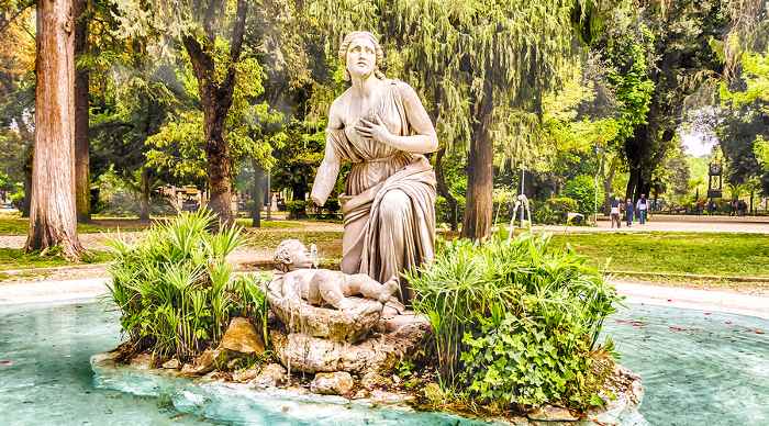 Classical Fountain in Villa Borghese Park, Rome Italy.