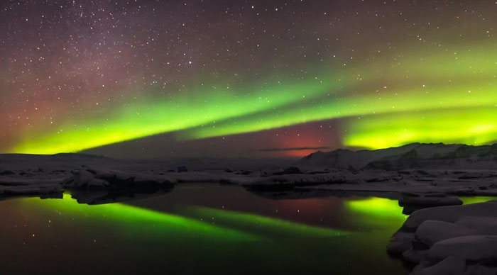 A beautiful aurora over the sky of Iceland