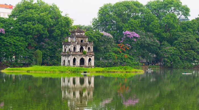 Turtle tower in Sword lake in Hanoi, Vietnam