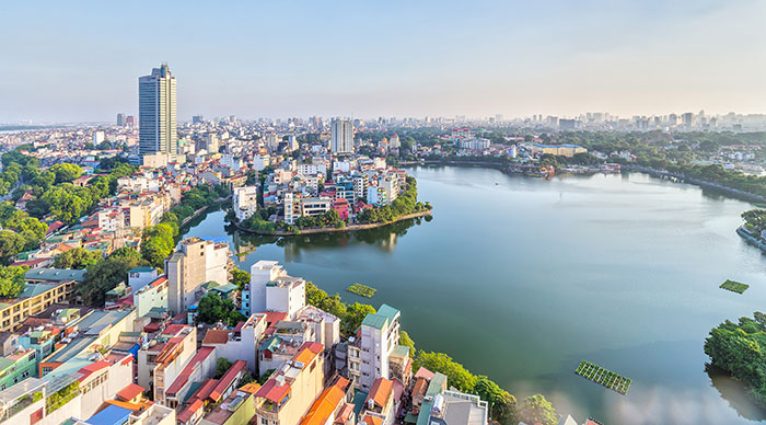 Aerial view of Hanoi during sunset
