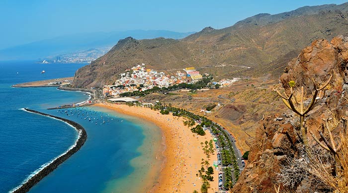  Aerial view of Teresitas Beach in Tenerife in Canary Island